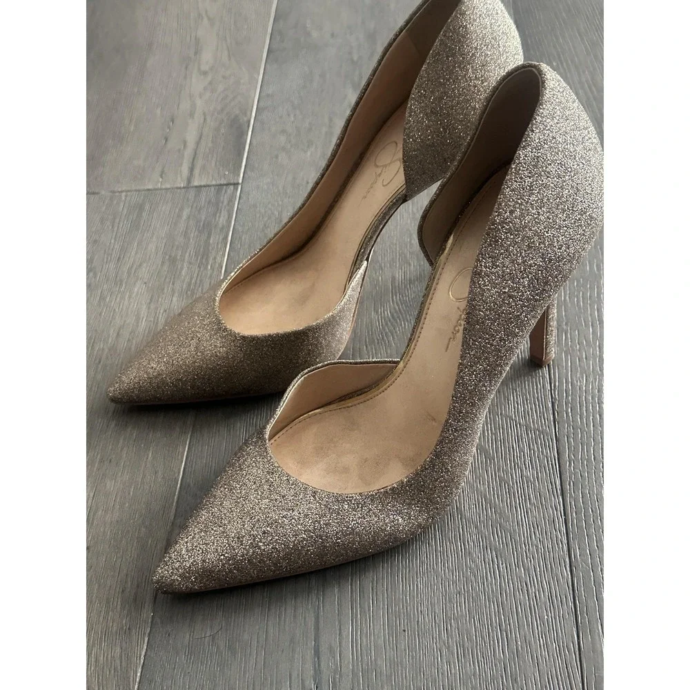 Jessica Simpson Shoes Womens‎ Size 10 Gold Glitter D'Orsay Pointed Toe Pumps